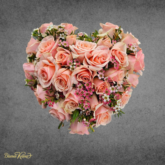 Mini Herz in Rosa mit Rosen und Wachsblumen, handgefertigt im Blumenladen Zürich online bestellen
