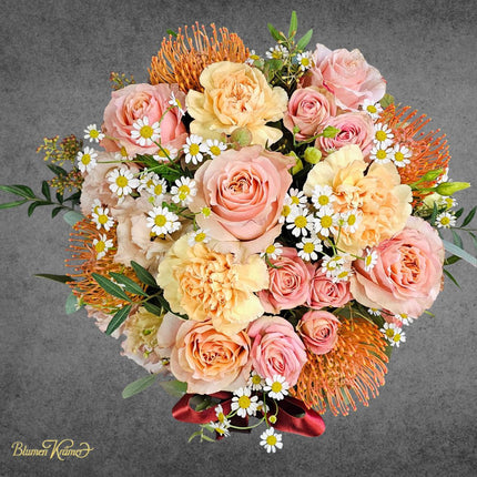 Blumenkorb Zürich mit Rosen Nelken Kamille und exotischen Blüten mit Lieferservice in Zürich und Umgebung