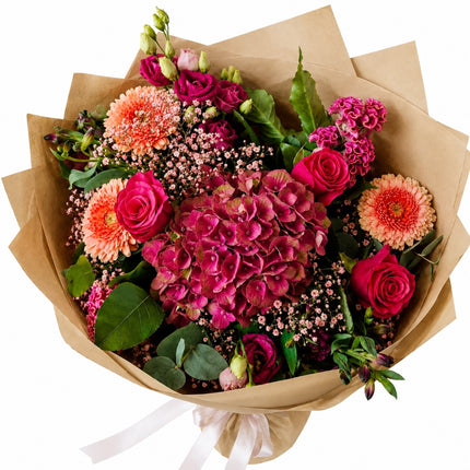 Rosa Blumenstrauss mit Hortensien Germini Lisianthus und Schleierkraut in Zürich bestellen
