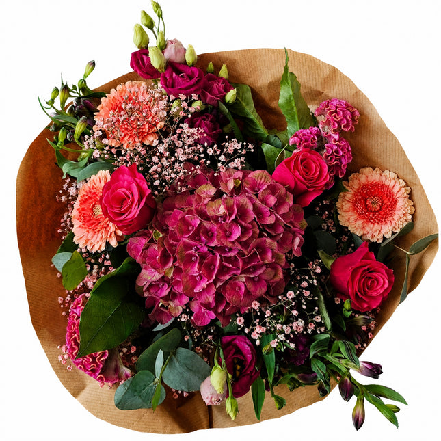 Rosa Blumenstrauss mit Hortensien Germini Lisianthus und Schleierkraut in Zürich bestellen