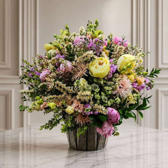 Blumenstrauss mit Pfingstrosen Lisianthus als Tischdekoration online bestellen in Zürich mit Lieferung