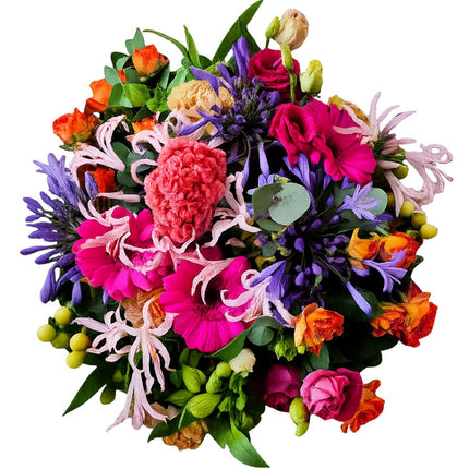 Purple Summer Blumenstrauss mit saisonalen Blumen in Lila Pink Rosa und Orange