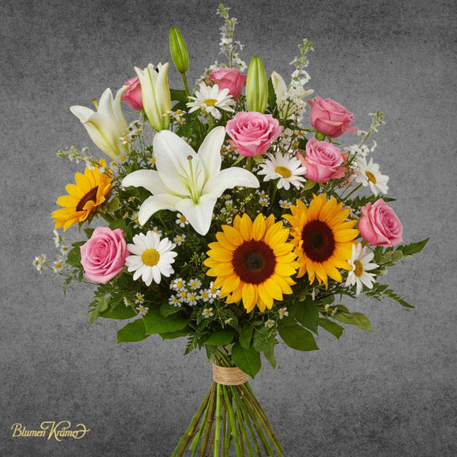 Sonnenblumen Blumenstrauss kaufen Zürich mit Lilien Rosen Sommerstrauss Lieferung heute