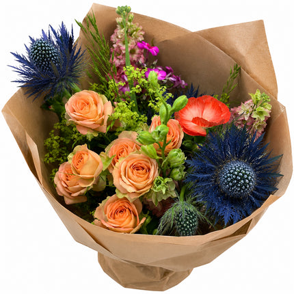 Blumenstrauss mit Sprayrosen und Disteln online bestellen Zürich