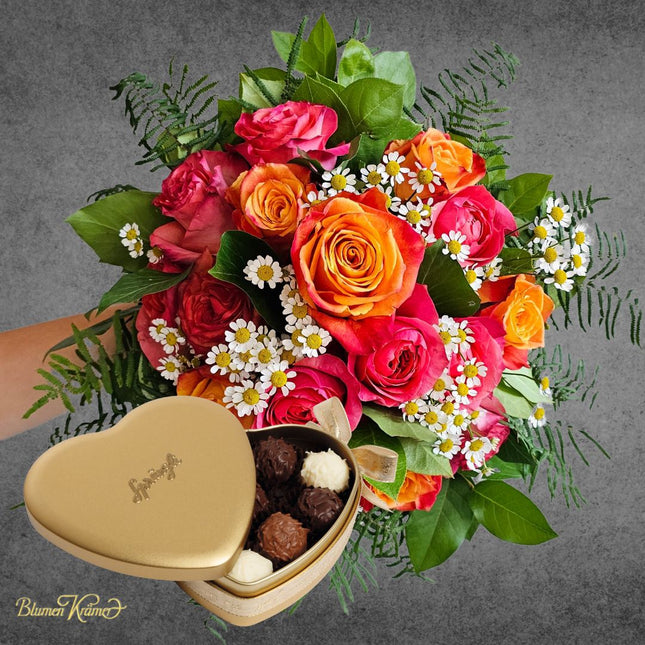 Blumen online bestellen Zürich_Blumen Geschenk mit Schokolade