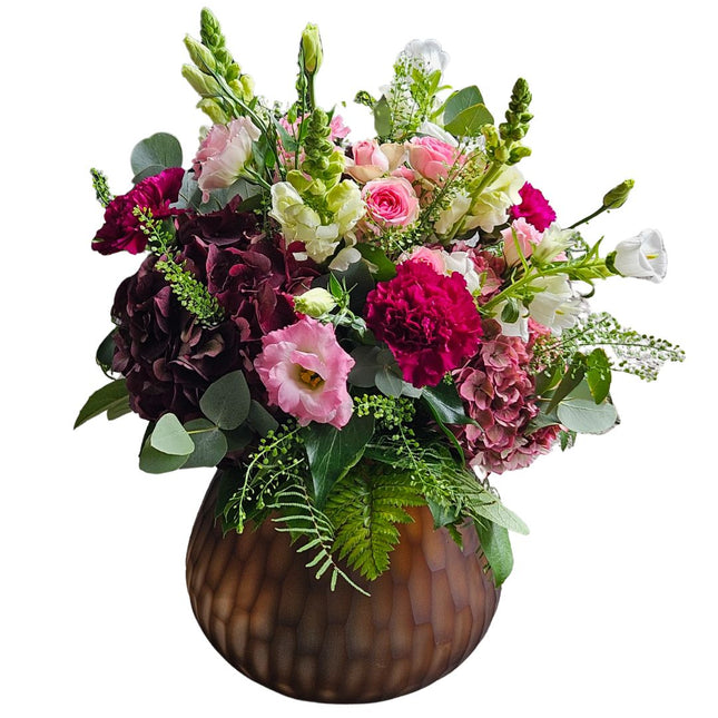 Romantischer Blumenstrauss Rosalie mit rosa Rosen, Hortensien, Nelken und saisonalen Blüten in Zürich