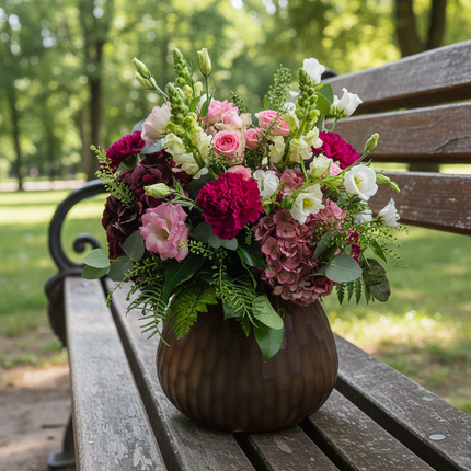 Romantischer Blumenstrauss Rosalie mit rosa Rosen, Hortensien, Nelken und saisonalen Blüten in Zürich