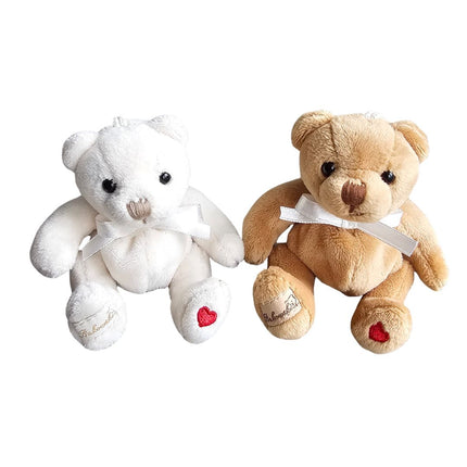 Kleiner Teddy Bär als Schlüsselanhänger in Braun oder Weiss mit Herz auf dem Fuss