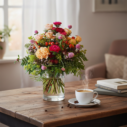 Autumn Vibes Blumenstrauss mit saisonalen Blüten in warmen Herbsttönen
