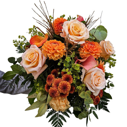 Orange Autumn Blumenstrauss in warmen Lachs und Orangetönen